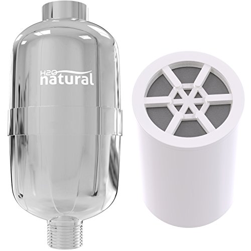 Shower Filter by H2O Natural - High Output Chlorine Removing Showerhead Filtration System and Water Purifier - 3-Stage Replaceable Cartridge with KDF 55, Calcium Sulfite and Activated Carbon - Chrome