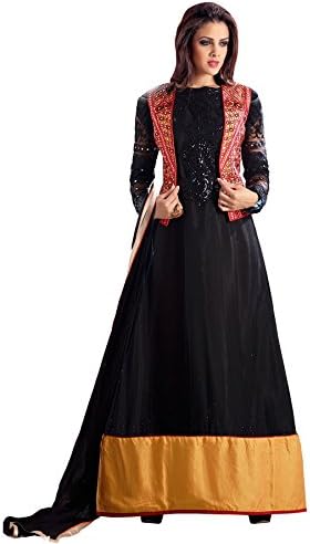 Designer Embroidered With Sequence Long Anarkali Suit With Designer Jacket,Black,XX-Large