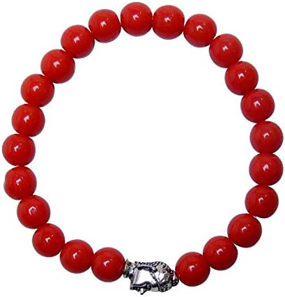 Satyamani Natural Treated Coral 8 mm Bead Stone Buddha Bracelet