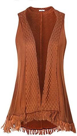 FADBBW Women Casual Tassel Knit Vest Sleeveless Cardigan Ginger L