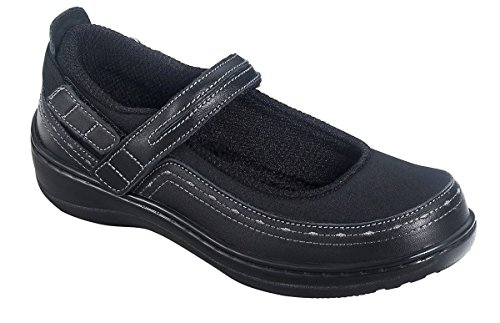 Orthofeet Chickasaw Orthopedic Diabetic Women's Stretchable Mary Jane Shoes Black