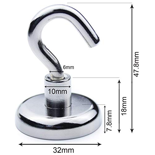 Neodymium Magnet Magnetic Hooks,1.26" Diameter Holds up to 75lbs Magnetic Coat Hook, Heavy Duty Magnet Hook for Home, Kitchen, Workplace, Office and Garage, 2 Pack