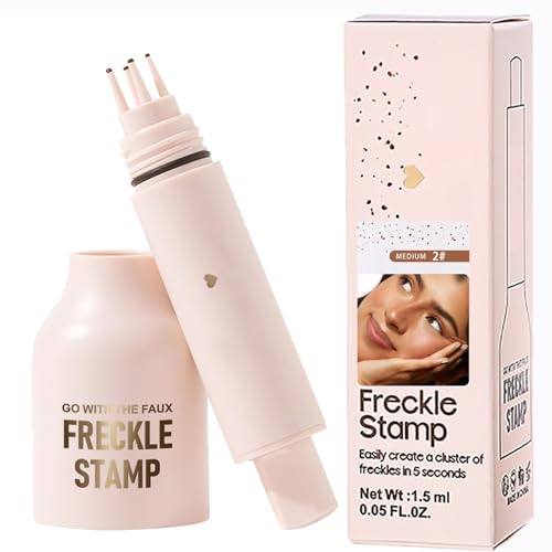 LBOYLOVE® Upgrade Faux Freckle Stamp Pen Waterproof Fake Freckles Makeup Tool, Natural-Looking Freckle Maker & Spray with Multi-Prong Precision Stamp Head, Long-Lasting Sunkissed Makeup (2# Medium)