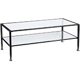 SEI Furniture Jaymes Glass Top Metal Coffee Table in Black
