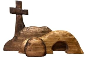 Lyxaof Empty Tomb Easter Scene, 4PCS Wooden Tomb Set Handmade Jesus Nativity Scene and Cross Easter Decorations for Home Office (4PCS)
