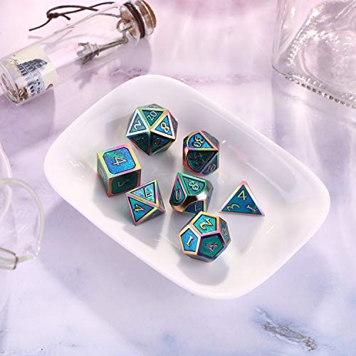 image for Hestya 7 Pieces Metal Dices Set DND Game Polyhedral Solid Metal D&D Di