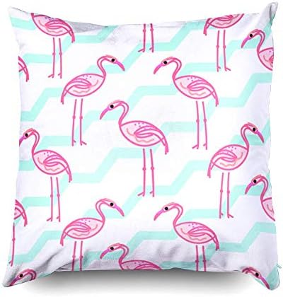 camera MAM Decorative Throw Pillow Cover, Home Décor Throw Pillow Cushion Cover Pink Flamingo on Chevron Blue and White Pattern