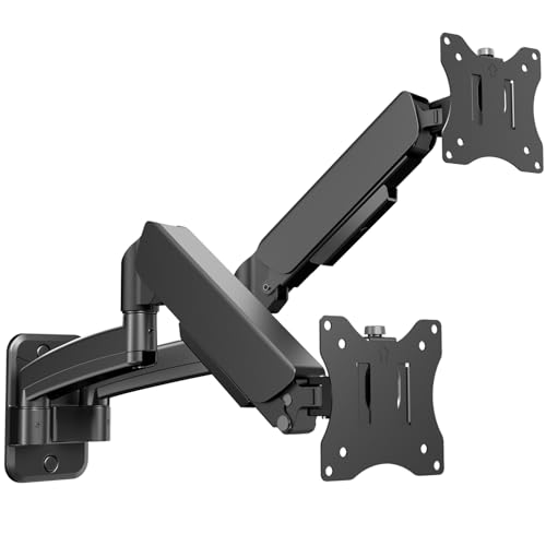 IMtKotW Monitor Wall Mount 2 Monitors for 17-32 Inch Flat & Curved Screens, 9 kg/arm, Ergonomic Height Adjustable, Tilt/Swivel and Rotatable, VESA 75 x 75/100 x 100 Monitor Mount Wall