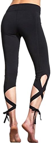 Women Sports Gym Yoga Workout Fitness Cropped Leggings Tie Cuff Capri Dance Pants