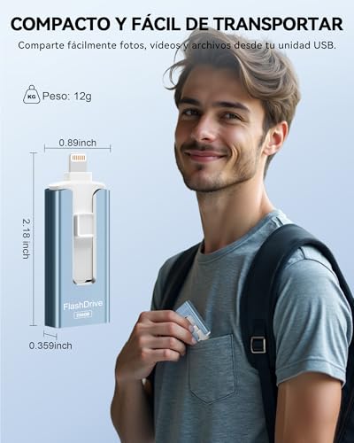 SUDEHO MFi Certified 256GB Pendrive for iPhone, 4 in 1 External Memory Pen Drive, USB 3.0 Flash Drive to Save More Photos Videos, USB C Flash Drive for iPad/iOS/Android/Mac/PC, Blue