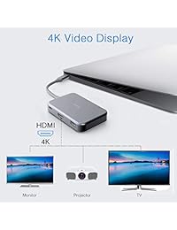 USB C Hub, iHaper 7 en 1 USB C adaptador con puerto HDMI, 60 W USB C suministro de energía, 3 USB 3.0, lector de tarjetas SD TF para MacBook, Chromebook, Dell XPS, Lenovo Yoga y más (gris espacio)