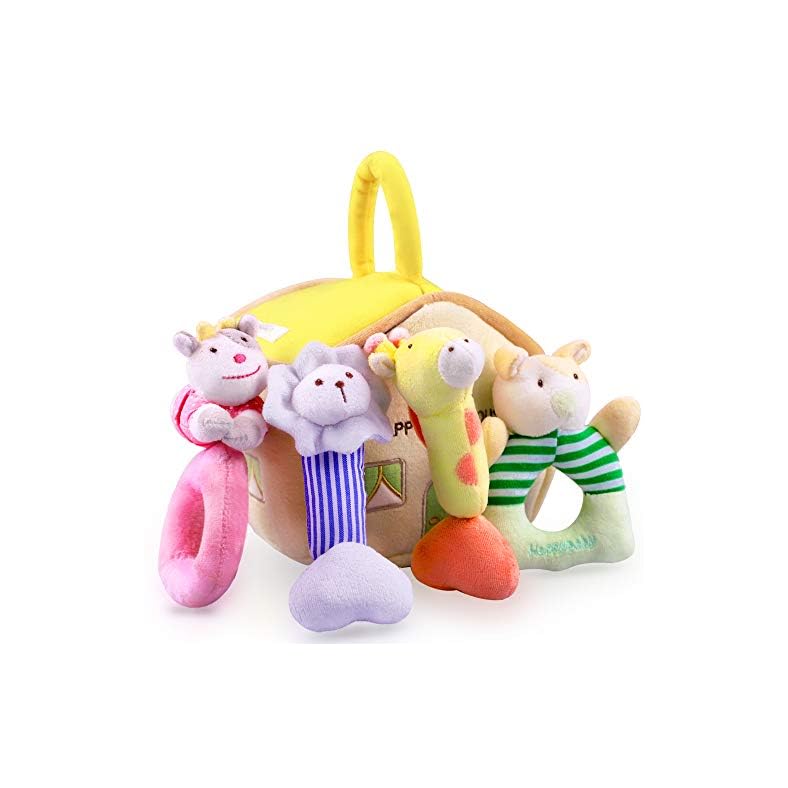 iPlay, iLearn 4 Plush Baby Soft Rattle Toys, Hand Grab Sensory Shaker, Farm Stuffed Animal Set, Infant Easter Basket…