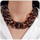 Jumwrit Acrylic Necklace Tortoise Link Cuban Chain Leopard Print Necklace Punk Chain Choker Necklace for Women Accessory