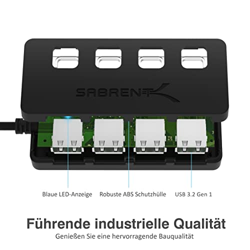 Sabrent USB HUB - 4-Port USB 3.0 Hub with Single Power Switch and LEDs (HB-UM43)