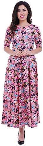 ROZVEH Women's Pink Butterfly Print Designer Maxi Dress