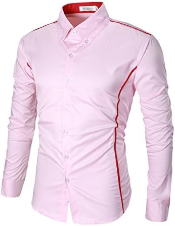 Winoto Mens Casual Shirts Long Sleeved T-shirt Pure Casual Shirts(pink,M)