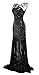 gastbypty Women's 1920s Black Sequin Gatsby Maxi Long Evening Prom Dress(Black,Large)