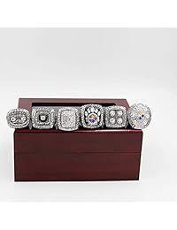 Gloral HIF - Juego de 6 anillos de réplica de Pittsburgh Steelers Super Bowl Championship para aficionados, color plateado, aleación, 11