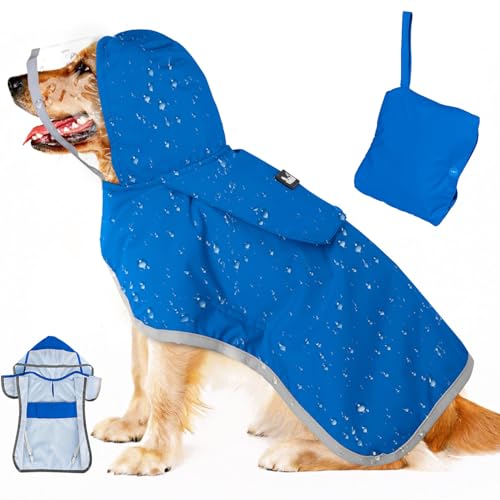 Photo 1 of Lukovee Dog Raincoat, Adjustable Dog Rain Jacket with Clear Hooded Double Layer for Large Medium Small Dogs Puppies, Waterproof Dog Rain Coat Poncho with Reflective Storage Pocket & Rim (Blue, XXL)