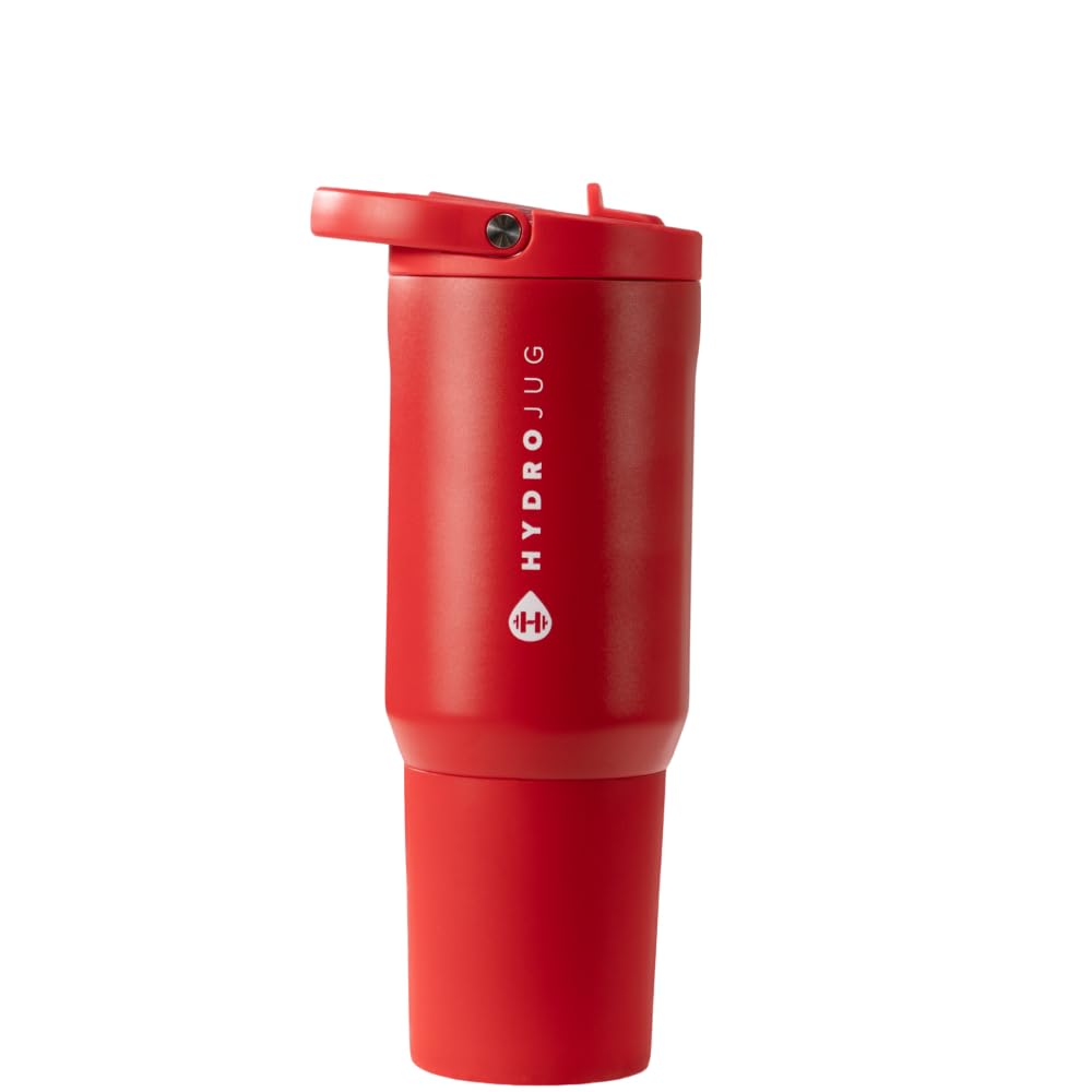 HydroJug Sport - Stainless Steel Tumbler with Straw, Vacuum Insulated, 32oz Leakproof Water Bottle, Ergonomic Design, Reusable, Dishwasher Safe, Rubber Base, Durable for Gym or Outdoors, Salmon