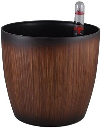 Minerva Naturals Self Watering Planter 5.5'' Wooden Texture Finish (Pack Of 2) 14 Cm X 12 Cm