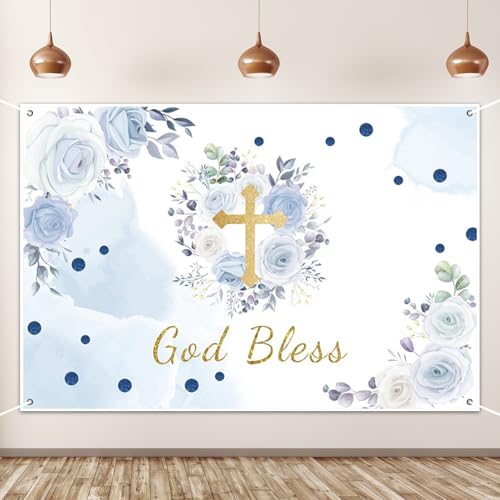 AOFOTO Blue and Gold Cross Backdrop