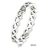 925 Sterling Silver Ring Boruo Celtic Knot Heart High Polish Tarnish Resistant Eternity Wedding Band Stackable Ring