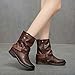 JESPER Vintage Women Round Toe Booties Faux Leather Zipper Square Heel Ruffle Boots Shoes Coffee