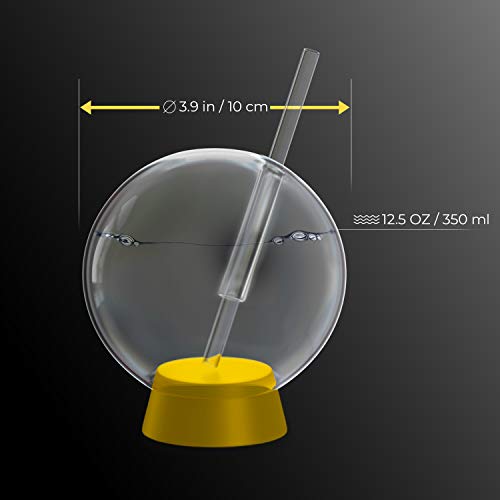 homia Cocktail Ball, Food Smoke Infuser Accessory - Cocktail Ball Glass with Glass Straw for Drink Smoker, 12 Oz (350 ml), Orange