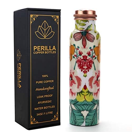 Perilla Home Printed Copper Water Bottle Leak Proof 100% Pure - an Ayurvedic Copper Vessel - Drink More Water and Enjoy The Health Benefits Immediately/Yoga Bottle (Multi)