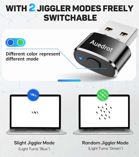 USB Mouse Mover with Switch Button, Automatic Mini Mouse Shaker with 2 Jiggle Modes, Driver-Free, Plug & Play, Keep Computer/Laptop Awake, USB-C Adapter, Black