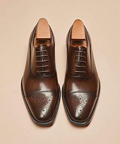 Latest Model Men Dress Shoes Formal Oxford Office Genuine Leather Shoes (10.5 Dark Brown) - Thumbnail 4