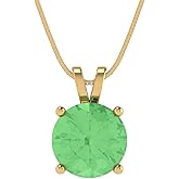 Clara Pucci 3 cttw Green Simulated Diamond Yellow Gold-Plated Silver Necklace and Pendant for Women (18" Box Chain,Round Cut,9mm)