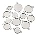 36pcs Mixed Stainless Steel Round Blank Bezel Pendant Connector Trays Base Cabochon Settings Trays Pendant Blanks Links for Jewelry Making DIY Findings (M258)