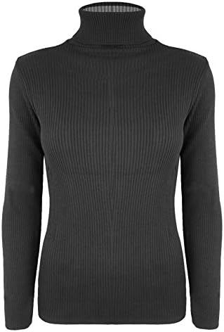 Women Ladies Knitted Ribbed Polo Tuttle Neck Long Sleeve Top Sweater Jumper