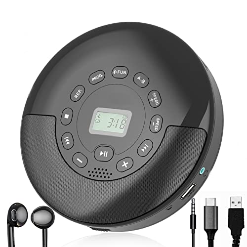Portable CD Player With Speakers Bluetooth CD Player Portable,Rechargeable AntiSkip Walkman