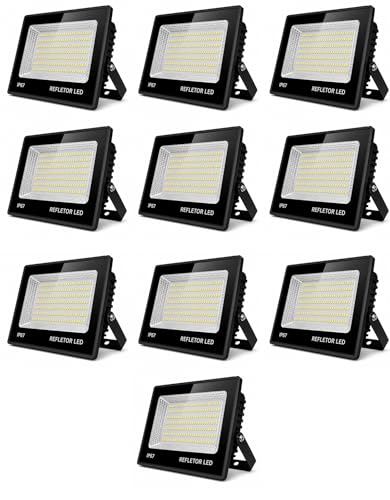 Kit 10 Refletores LED 500W 120 LEDs Branco Frio IP67 Bivolt Iluminação Profissional OutStay