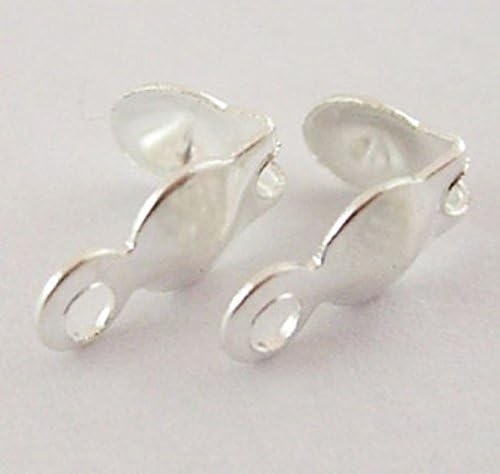 100 x Looped Bead Tips/ End Caps / Callottes / Clam Shells, Silver