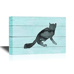 Canvas Wall Art - Silhouettes of Cats Made with Watercolor on Light Green Background - Gallery Wrap Modern Home Art | Ready to Hang - 12x18 inches