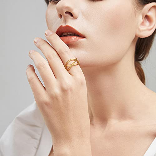 BUEMMR 14K Gold Plated Criss Cross Ring Interwoven Twist Adjustable Open Rings Jewelry for Women Girl