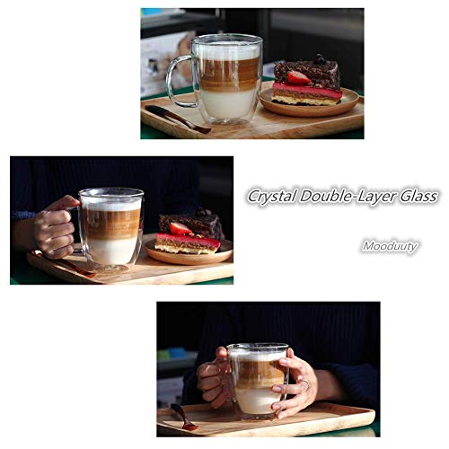 Glass Tea mug, Double Wall Glass Coffee Cups with Bamboo Lid, Tea Cups, Latte Cups, Glass Coffee Mug, Beer Glasses, Latte Mug, Clear Mugs, Glass Cappuccino Cups (400ML/13.5OZ) - Thumbnail 3
