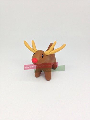 Miniature Xmas Rudolf the Reindeer Cute Little Christmas Figurines, Polymer Clay Fimo - Figurine Kawaii Style Animal