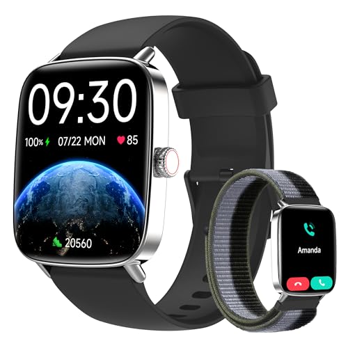 Smartwatch for Men and Women, 1.85 Inches Smartwatch with Calls and WhatsApp Notifications, Fitness Tracker with Pedometer Sleep SpO2 Heart Rate Monitor, 110 Sports, IP68 Smart Watch for Android iOS Black