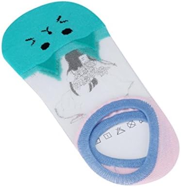 Womens Colored Non Slip Low Cut Shoe Liner No Show Cartoon Patern Socks (Green)
