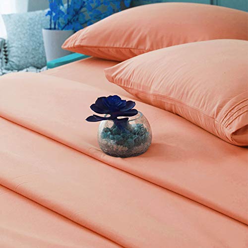 SONORO-KATE-Bed-Sheet-Set-Super-Soft-Microfiber-1800-Thread-Count-Luxury-Egyptian-Sheets-16-Inch-Deep-PocketWrinkle-and-Hypoallergenic-4-Piece-Coral-Queen