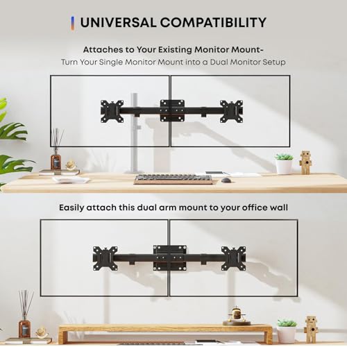 Dual Monitor Wall Mount, Single to Double VESA Adapter for 2 Displays 13 to 27 inch, Horizontal Assembly Max. 10kg, VESA 75x75/100x100mm