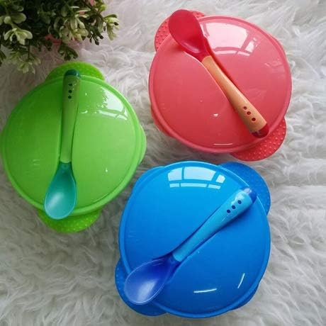 MUMMAMIA Baby Spill-Proof Suction Bowl with Snap-in Temperature-Sensitive Spoon (350ml) (Blue)