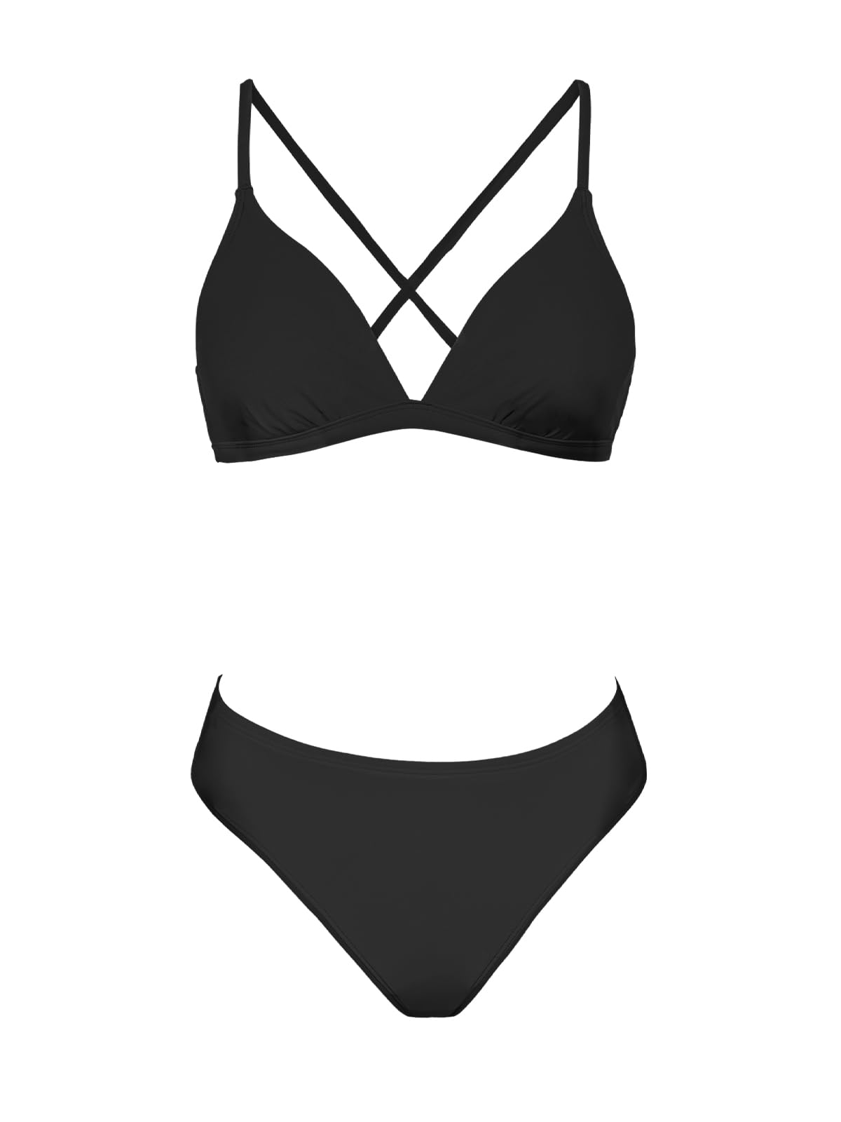 CUPSHE Bikini Set for Women Two Piece Swimsuits V Neck Low Rise Crisscross Back Self Tie Spaghetti Straps,M Black - Image 4