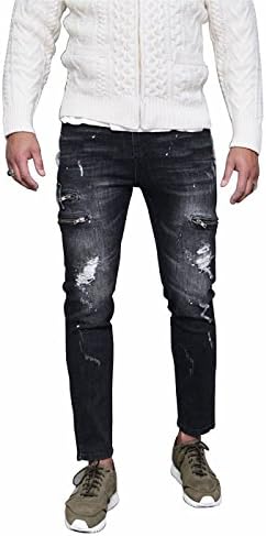 CIC Collection Men's Ripped Slim Straight Fit Biker Jeans