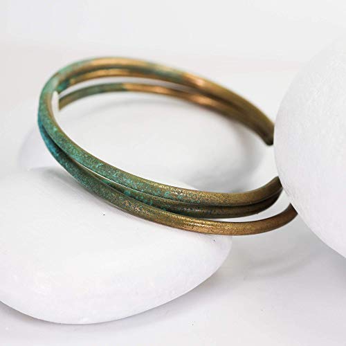 Blue Patina Aged Cuff, Women's S, Handmade Bronze Cuff with Turquoise Patina - Thumbnail 3